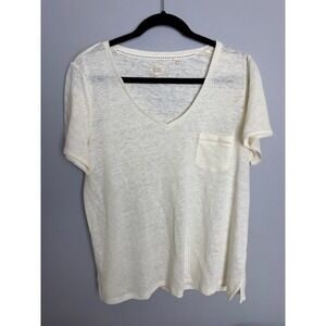 NWT Fat Face V-Neck Off-White Linen V-Neck T-Shirt‎ Size 8 Modern Casual Eyelet